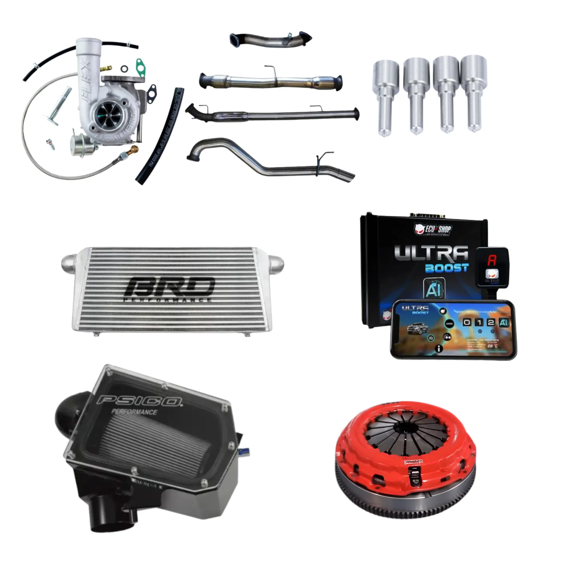 Diesel ute performance power package including intercooler, high-flow injectors, ECU tuning modules and upgraded clutch
